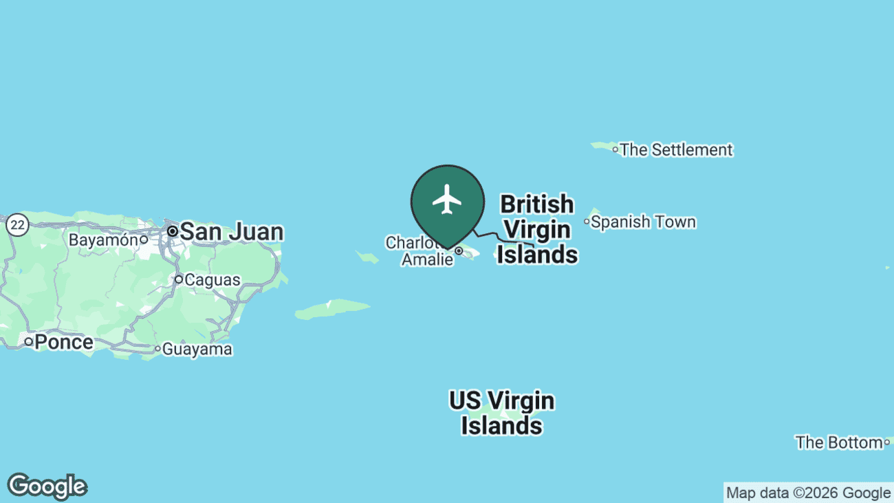 Map showing the location of Cyril E. King Airport (STT) on St. Thomas in the U.S. Virgin Islands