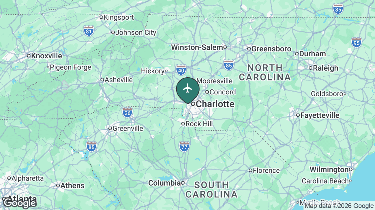Map showing the location of Charlotte Douglas International Airport (CLT) near Charlotte