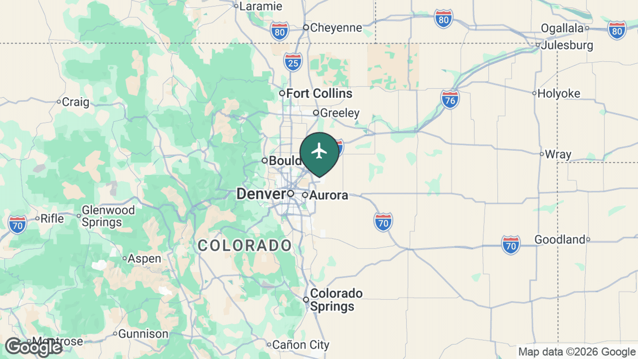 Map showing the location of Denver International Airport (DEN) near Denver