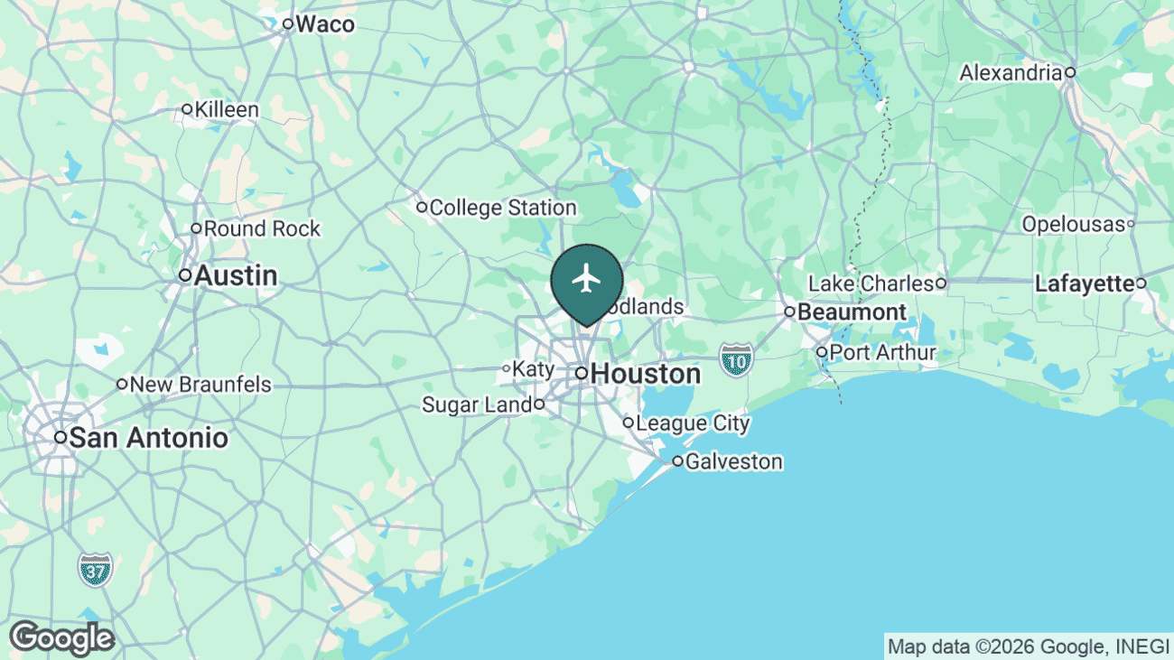 Map showing the location of George Bush Intercontinental Airport (IAH) near Houston