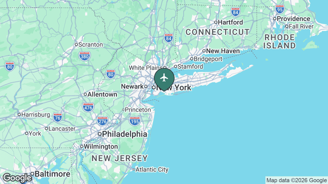 Map showing the location of John F Kennedy International Airport (JFK) near New York