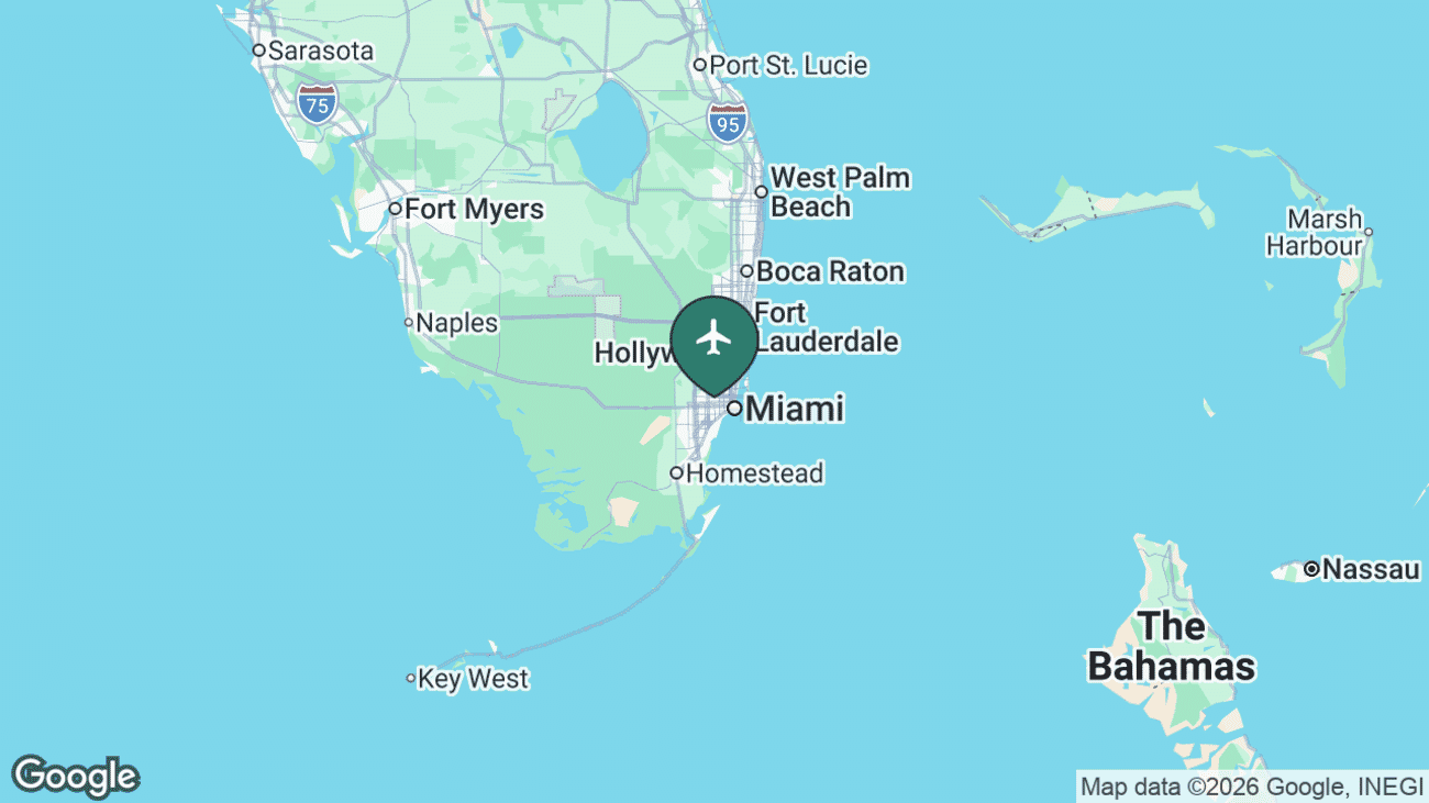 Map showing the location of Miami International Airport (MIA) near Miami