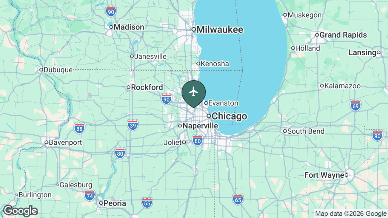 Map showing the location of Chicago O'Hare International Airport (ORD) near Chicago