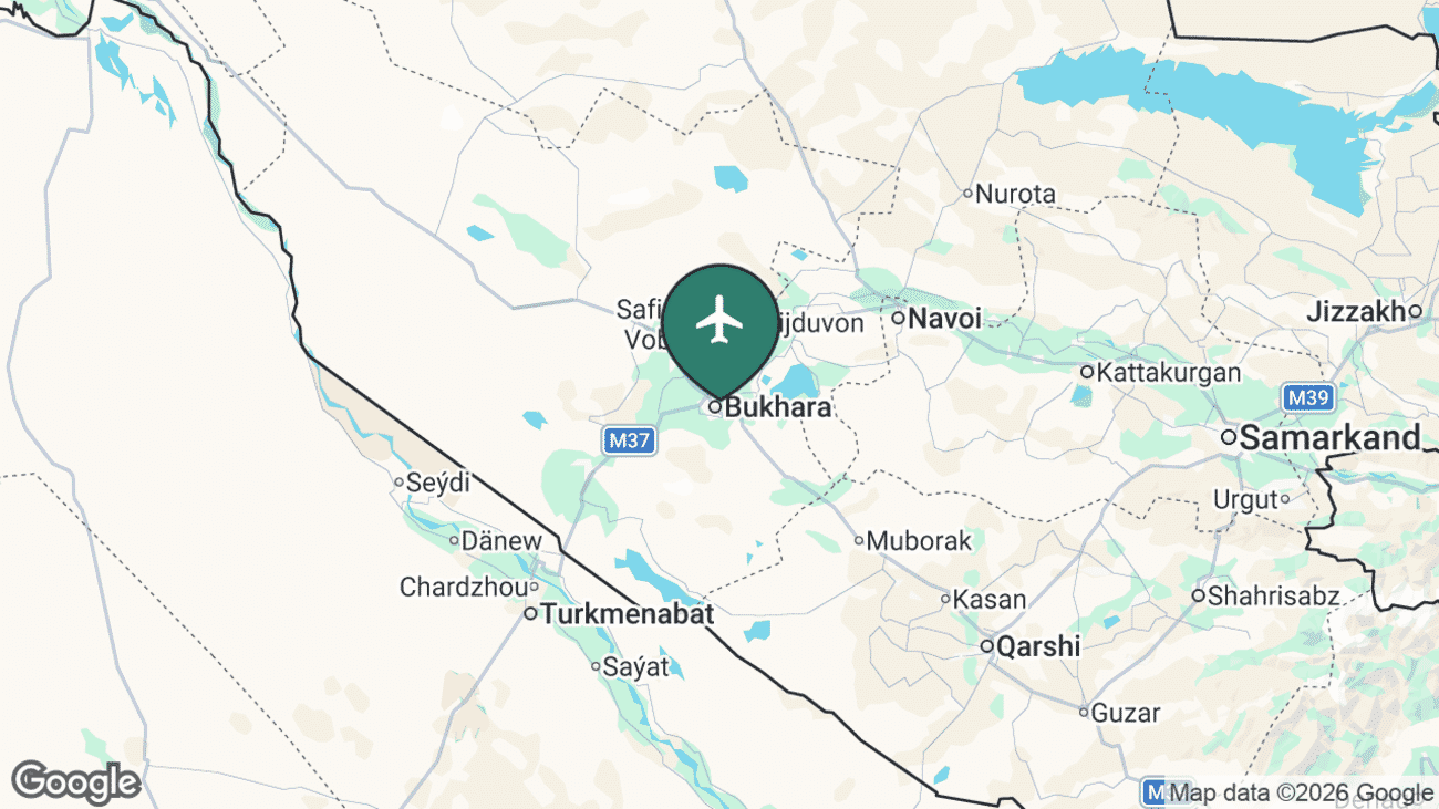 Map showing the location of Bukhara (BHK) in Uzbekistan