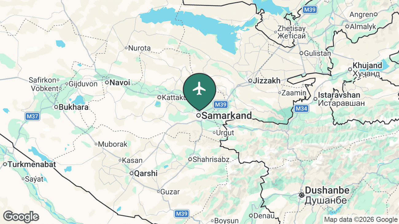 Map showing the location of Samarkand (SKD) in Uzbekistan