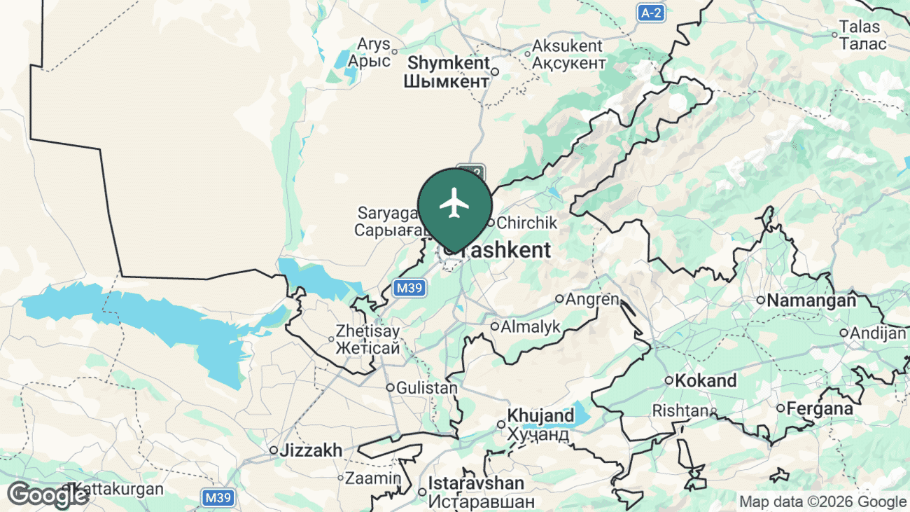 Map showing the location of Tashkent (TAS) in Uzbekistan