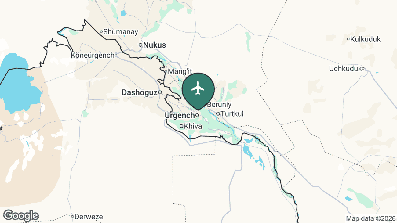Map showing the location of Urgench (UGC) in Uzbekistan