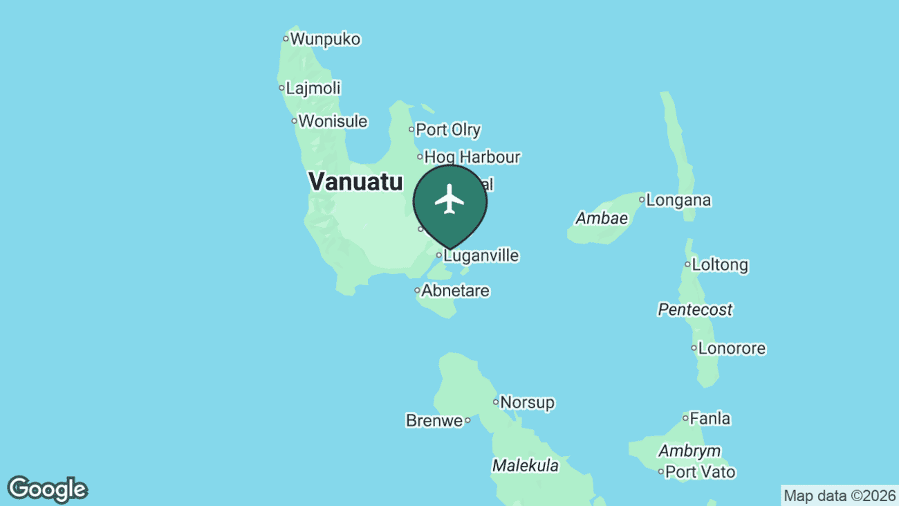 Map showing the location of Santo-Pekoa International Airport (SON) at Luganville on Espiritu Santo, Vanuatu