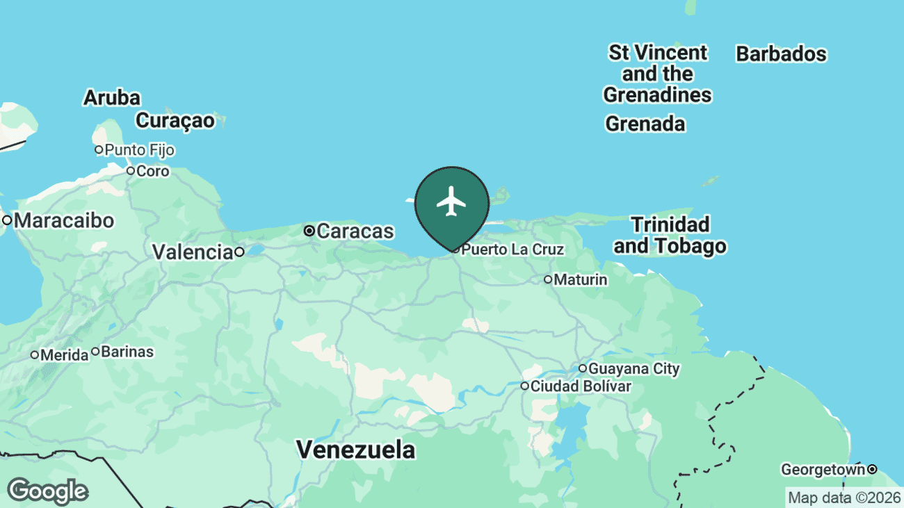 Map showing the location of Barcelona / Puerto La Cruz Airport (BLA) in Venezuela