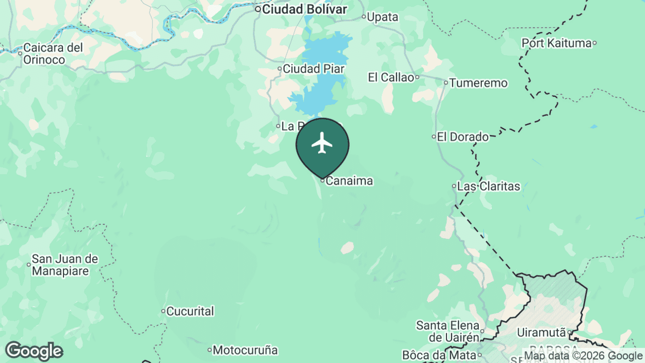 Map showing the location of Canaima Airport (CAJ) in Venezuela
