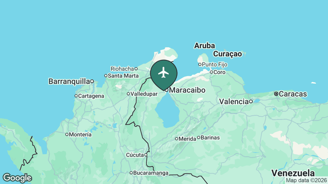 Map showing the location of Maracaibo Airport (MAR) in Venezuela