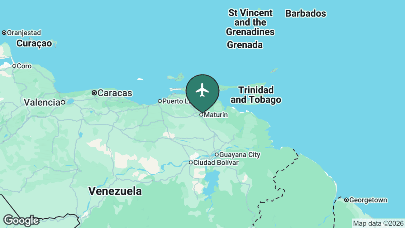 Map showing the location of Maturin Airport (MUN) in Venezuela