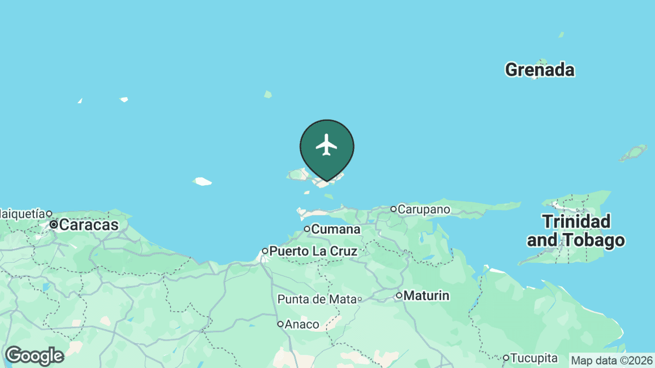 Map showing the location of Porlamar, Isla Margarita Airport (PMV) in Venezuela