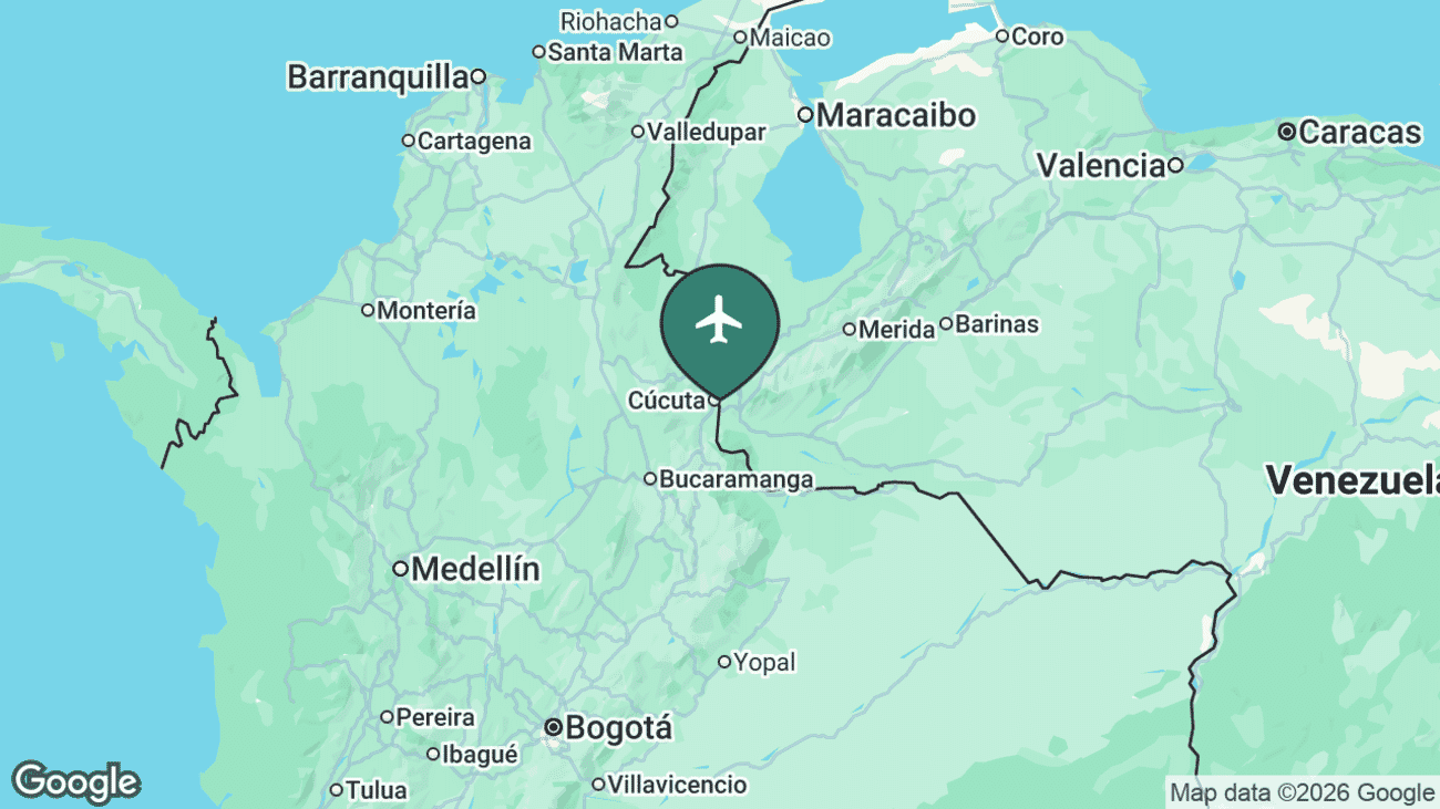 Map showing the location of San Antonio del Tachira Airport (SVZ) in Venezuela