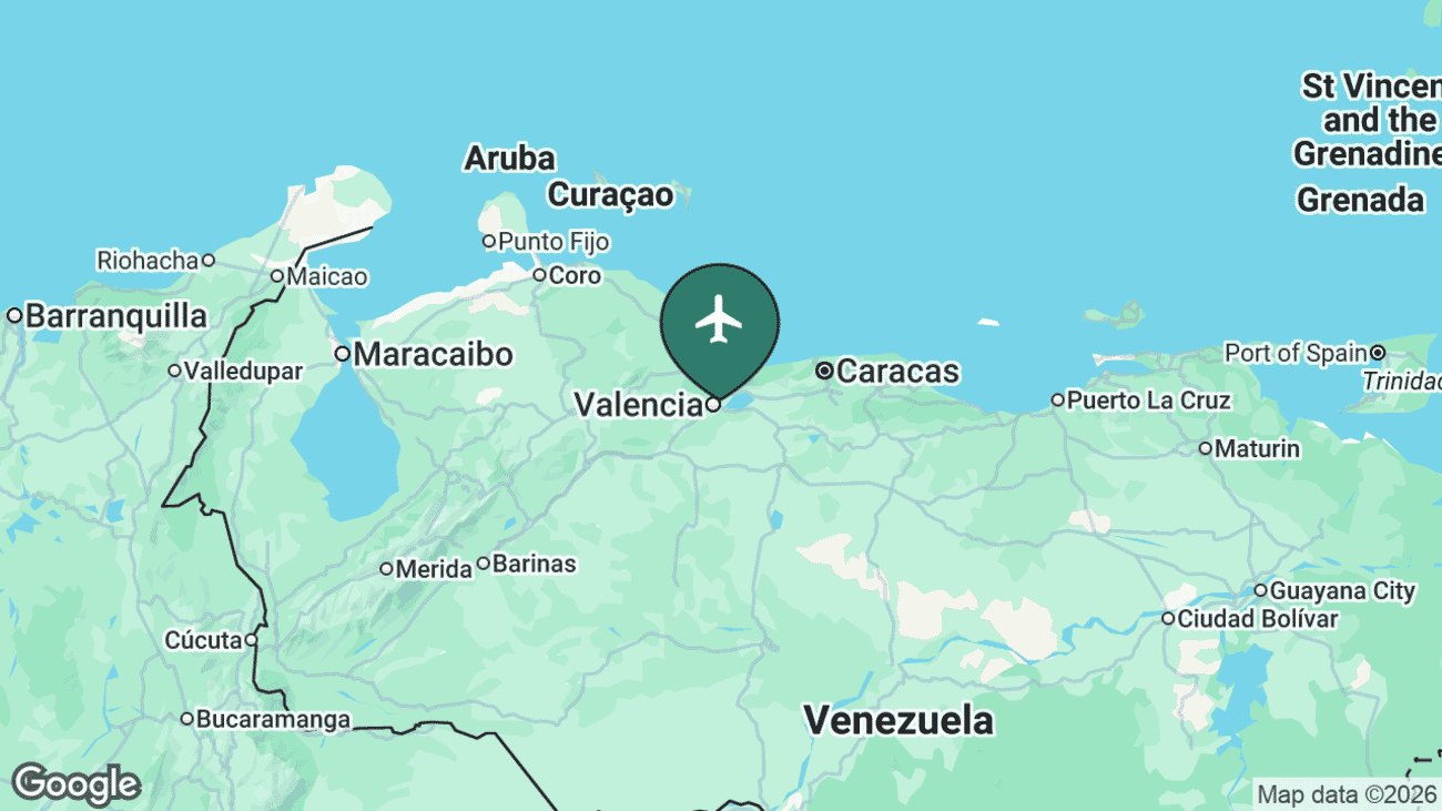 Map showing the location of Valencia Airport (VLN) in Venezuela