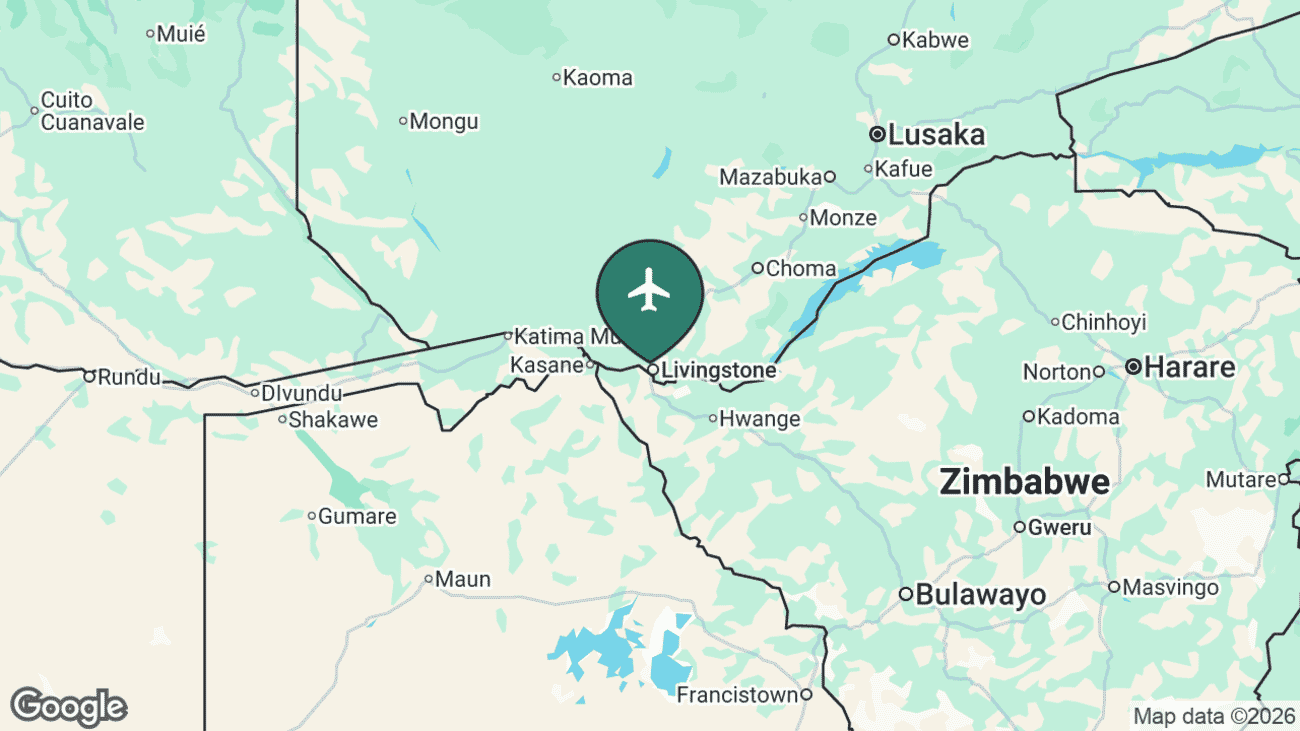 Map showing the location of Harry Mwanga Nkumbula International Airport (LVI) in Zambia