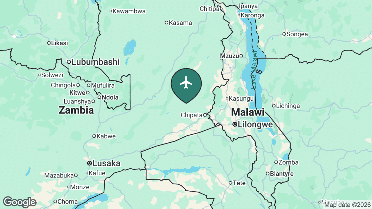 Map showing the location of Mfuwe Airport (MFU) in Zambia