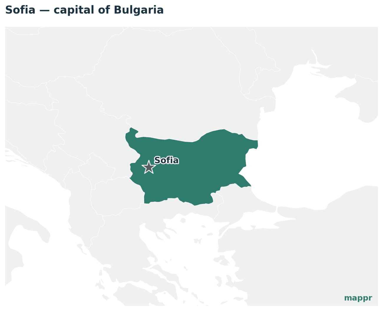 Map showing the location of Sofia, the capital of Bulgaria