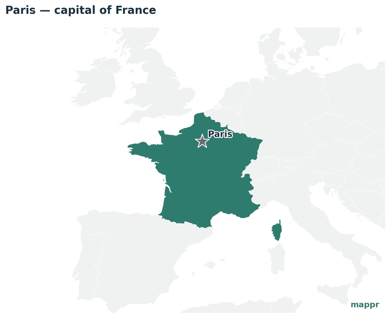 Map showing the location of Paris, the capital of France
