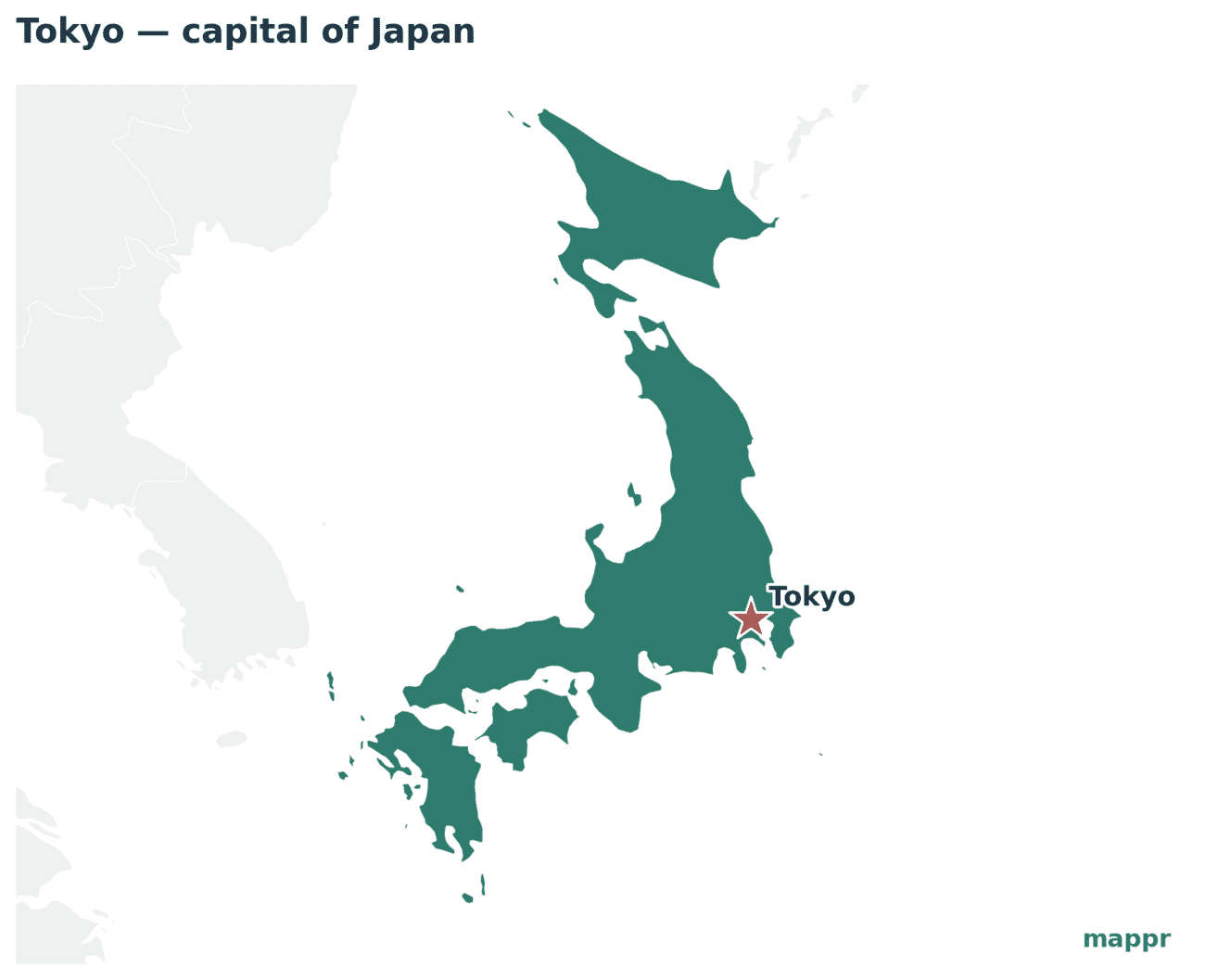 Map showing the location of Tokyo, the capital of Japan