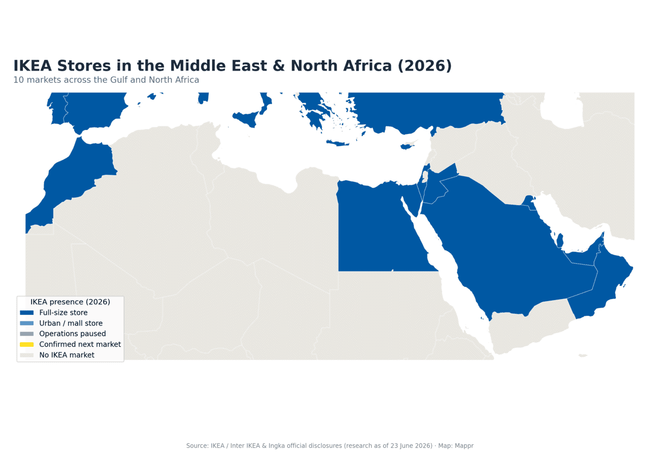 Map of IKEA stores across the Middle East and North Africa in 2026