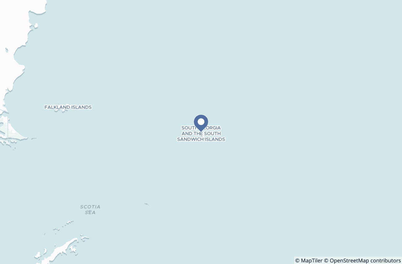 Locator map showing the position of South Georgia & the South Sandwich Islands in the South Atlantic, near Antarctica
