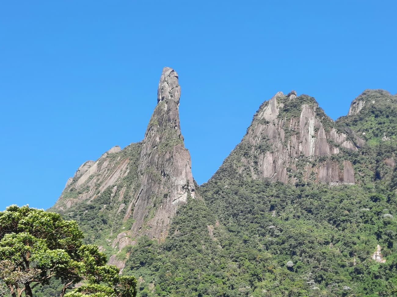 The needle-shaped Pico Cão Grande volcanic peak rising above the forest in São Tomé and Príncipe