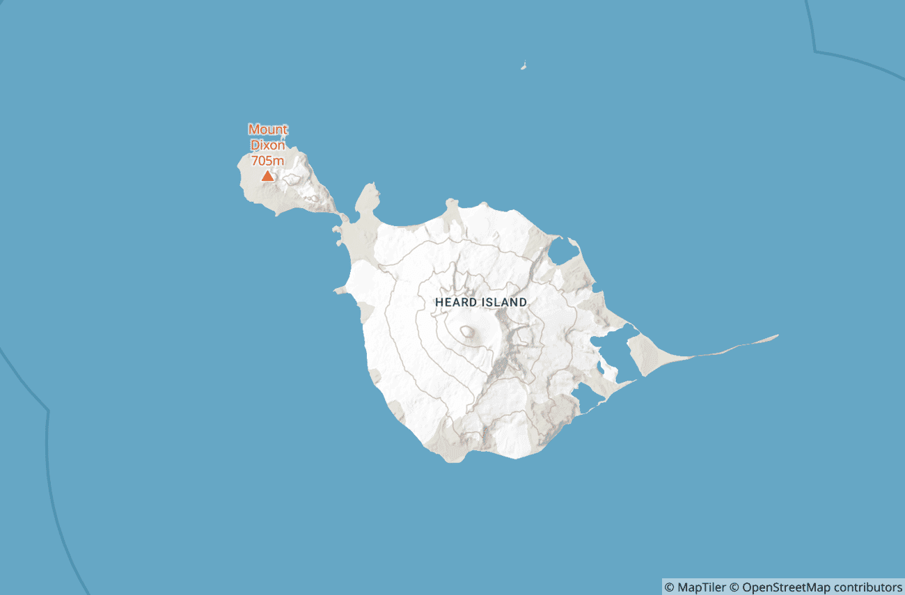 Terrain map of Heard Island and the Big Ben volcano