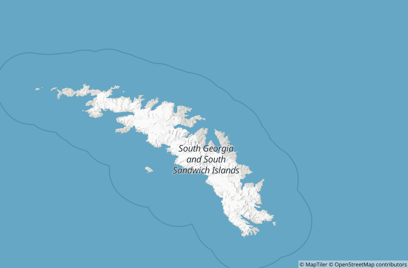 Terrain map of South Georgia showing its glaciated mountains