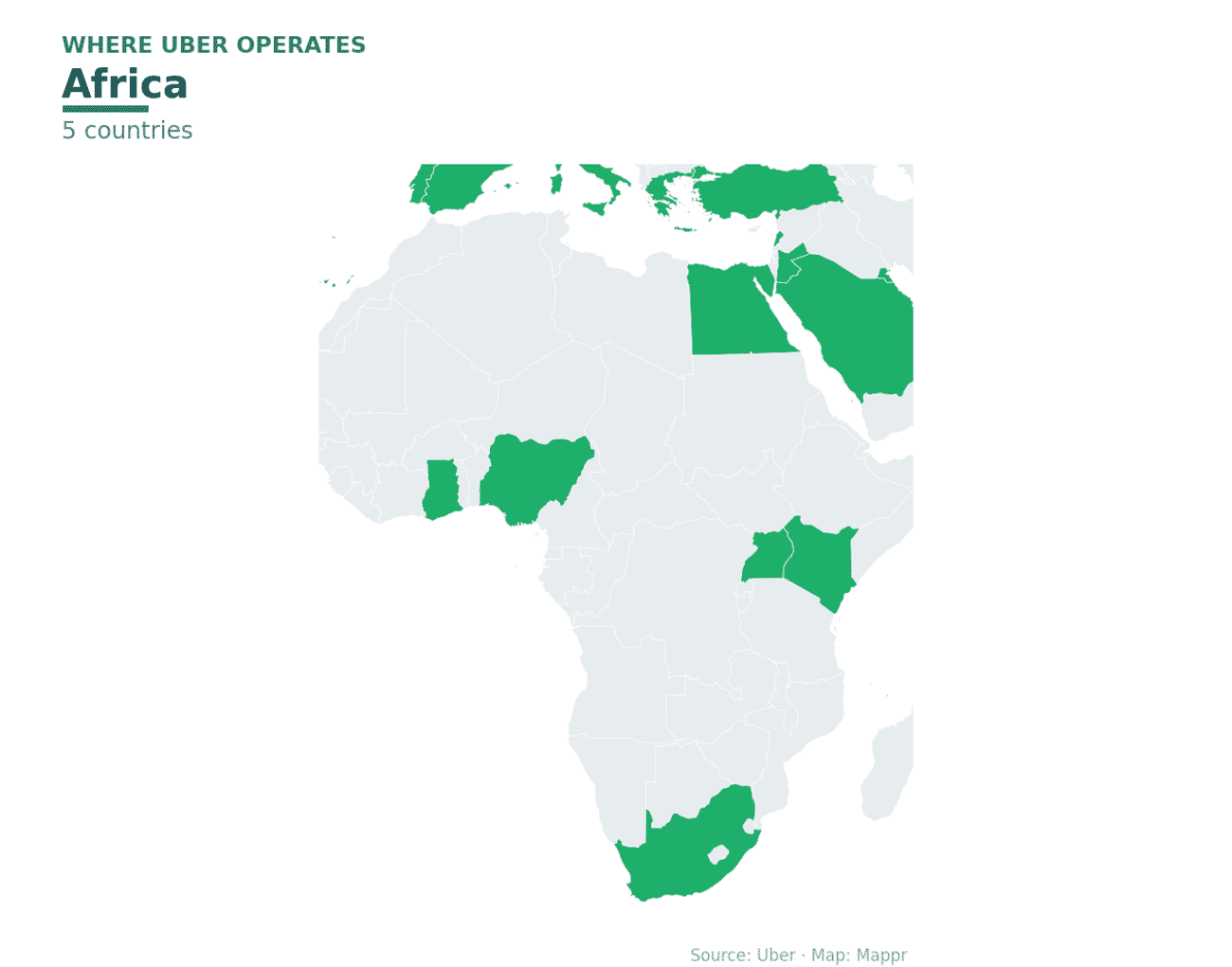 Map of African countries where Uber operates in 2026