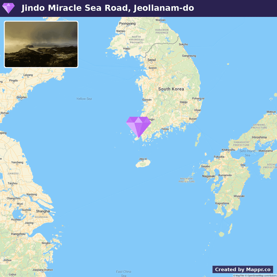 Where Jindo Miracle Sea Road sits in Jeollanam-do