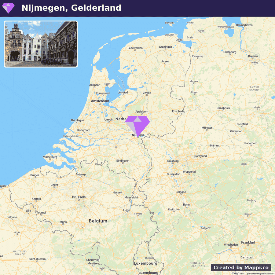 Locator map showing Nijmegen, Gelderland.