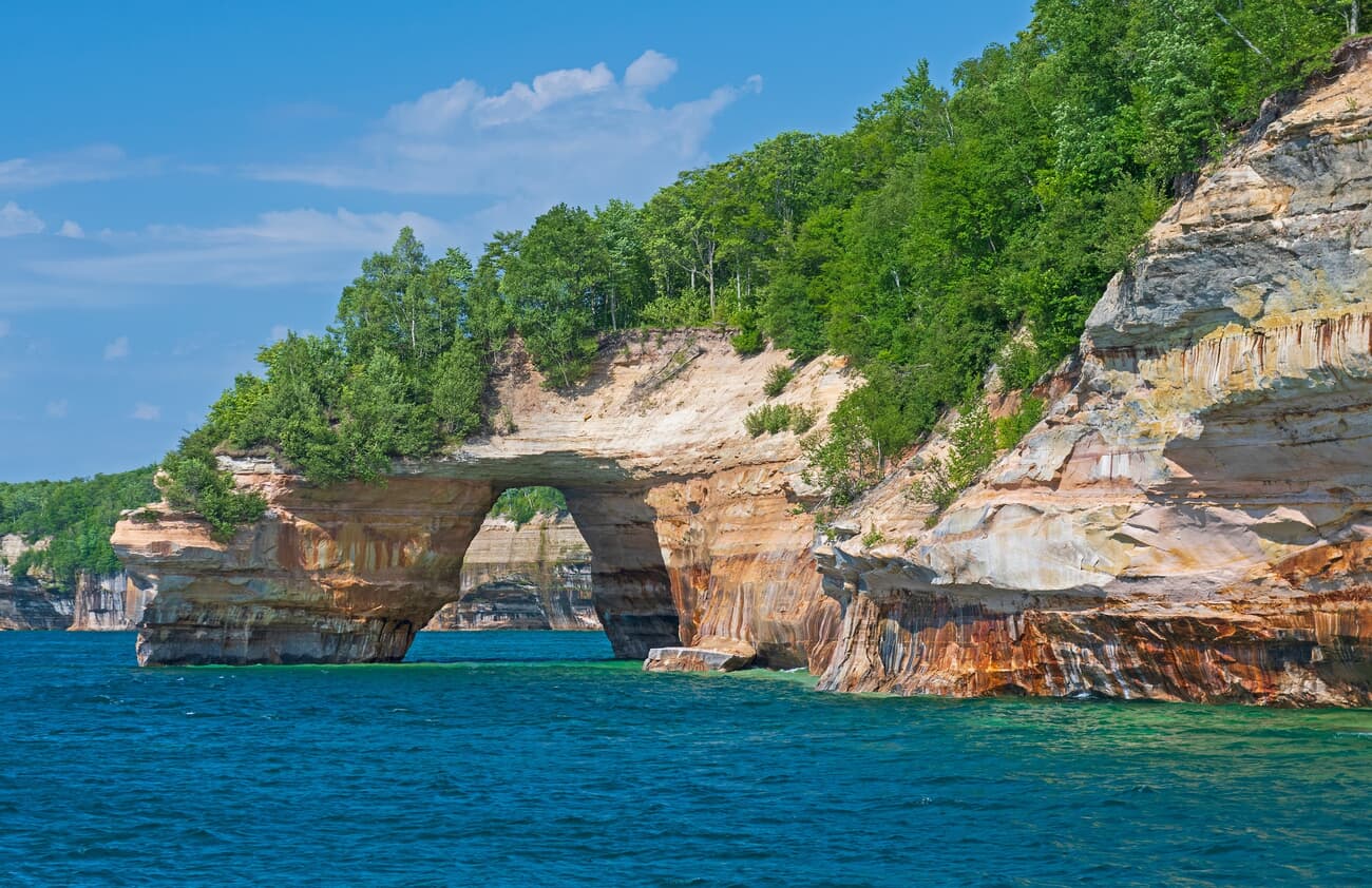 Colorful sandstone cliffs of Pictured Rocks National Lakeshore