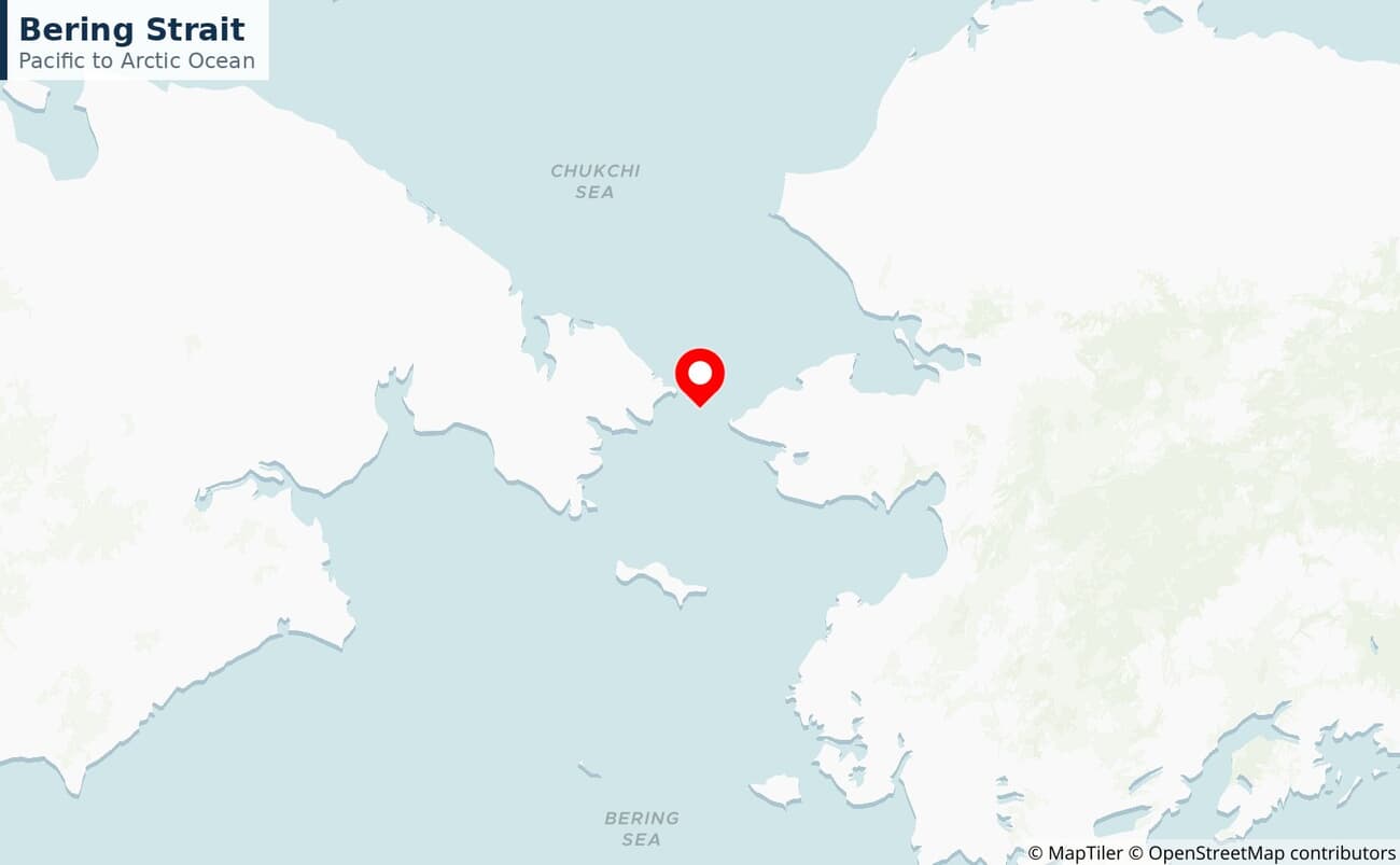 Close-up map of the Bering Strait between Russia and Alaska