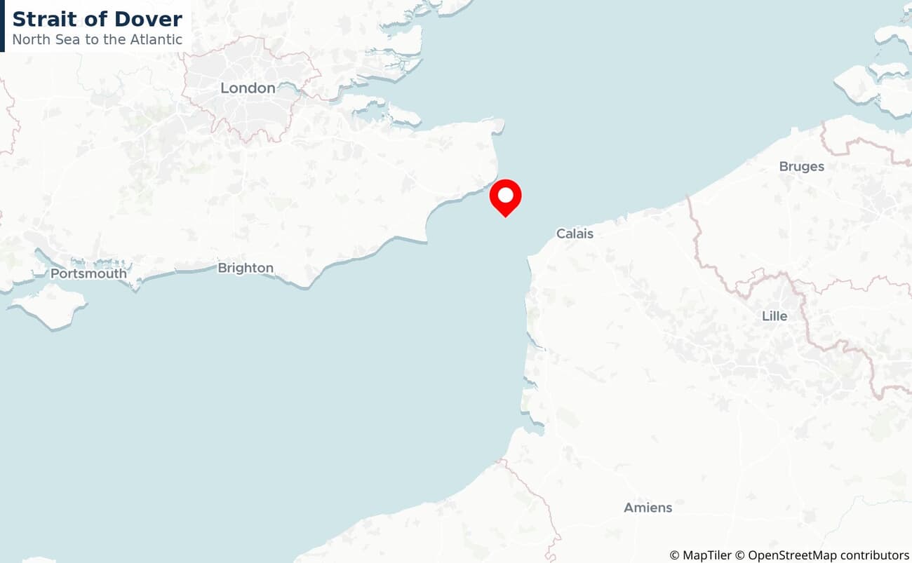 Close-up map of the Strait of Dover between England and France
