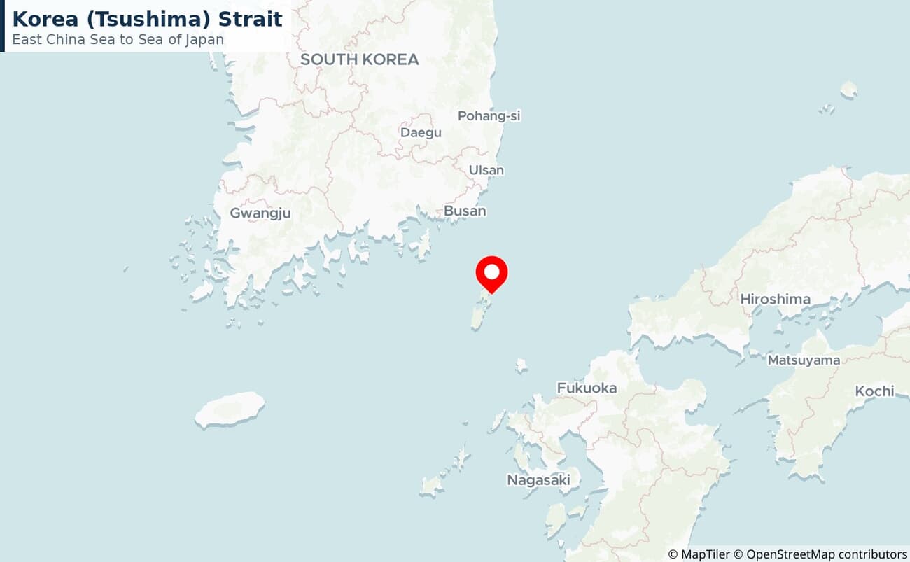 Close-up map of the Korea Strait between South Korea and Japan
