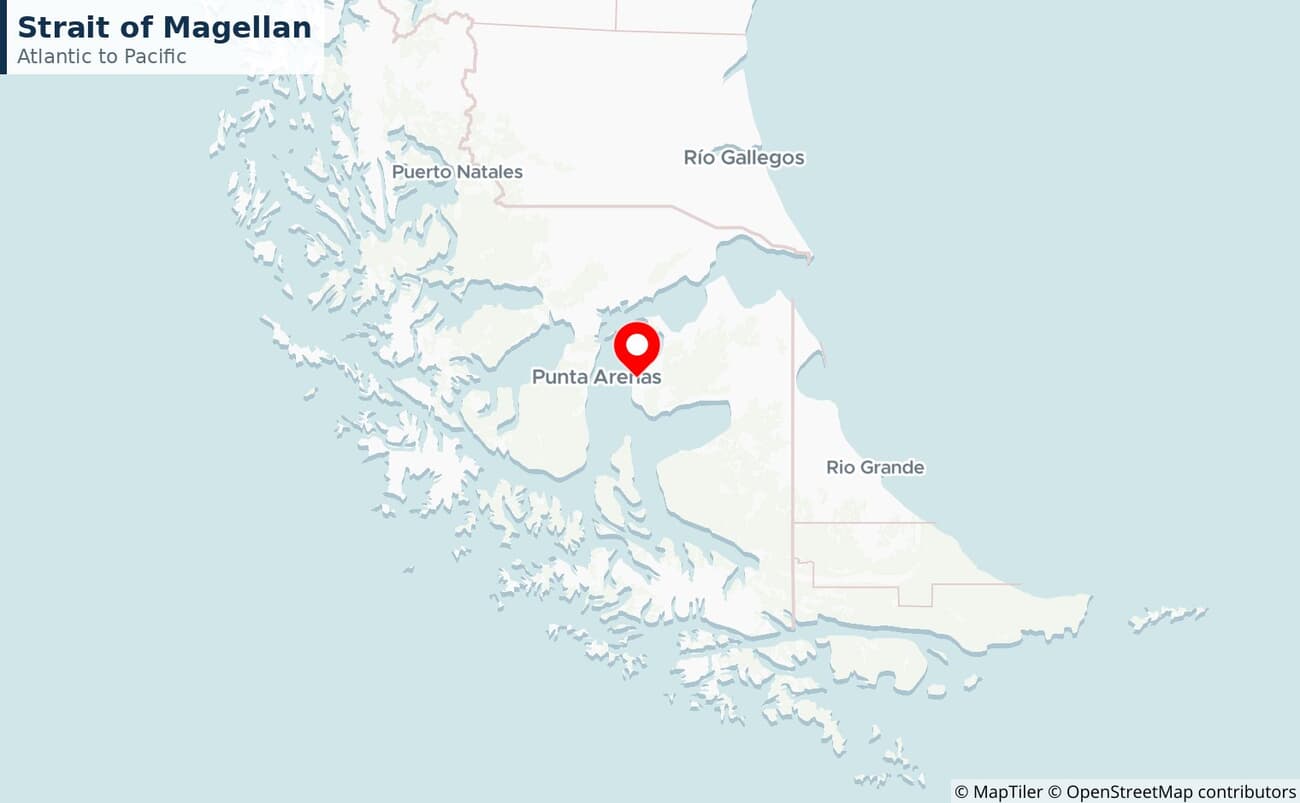 Close-up map of the Strait of Magellan at the tip of South America