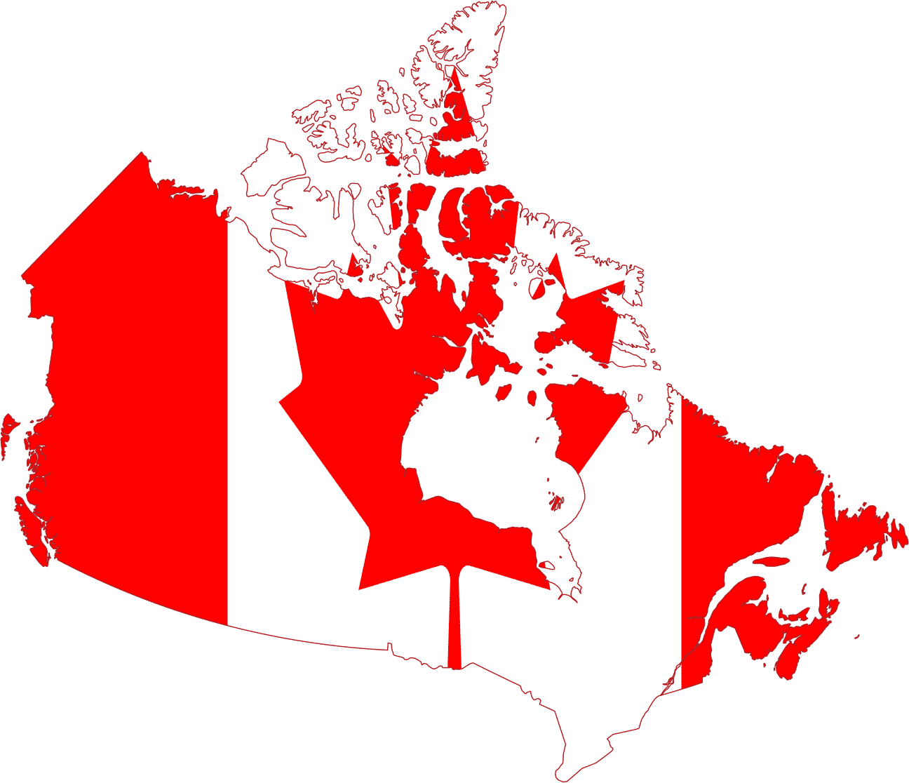 Flag map of Canada: the Canadian flag clipped to Canada's real borders