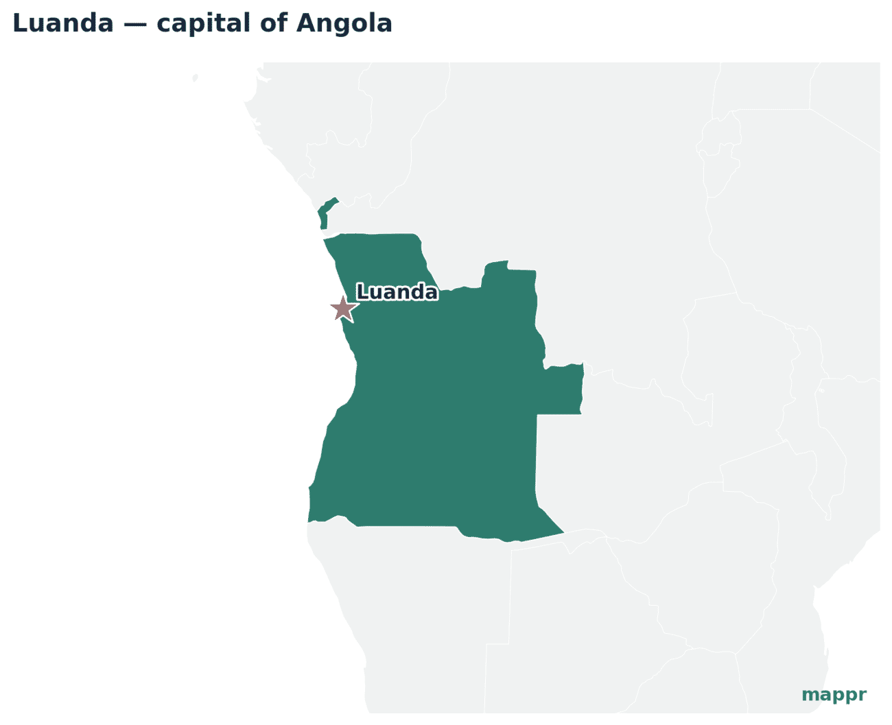 Map showing the location of Luanda, the capital of Angola