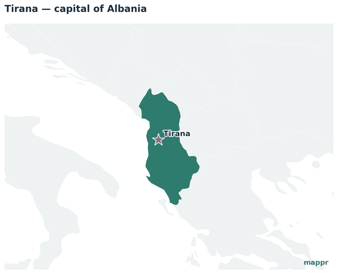 Map showing the location of Tirana, the capital of Albania