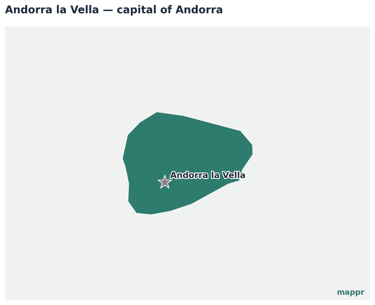 Map showing the location of Andorra la Vella, the capital of Andorra