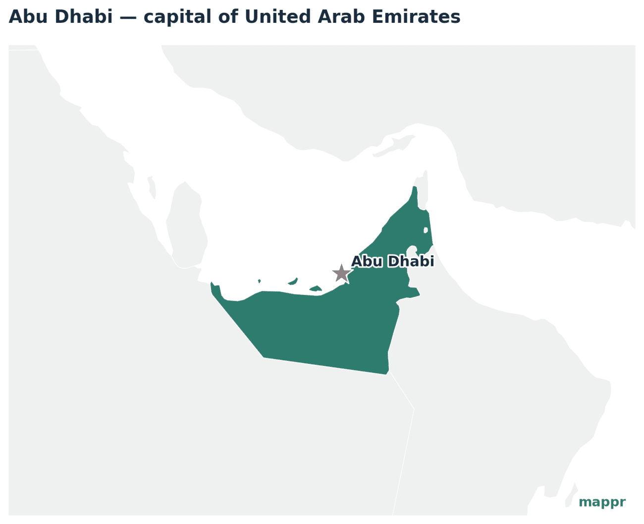 Map showing the location of Abu Dhabi, the capital of United Arab Emirates