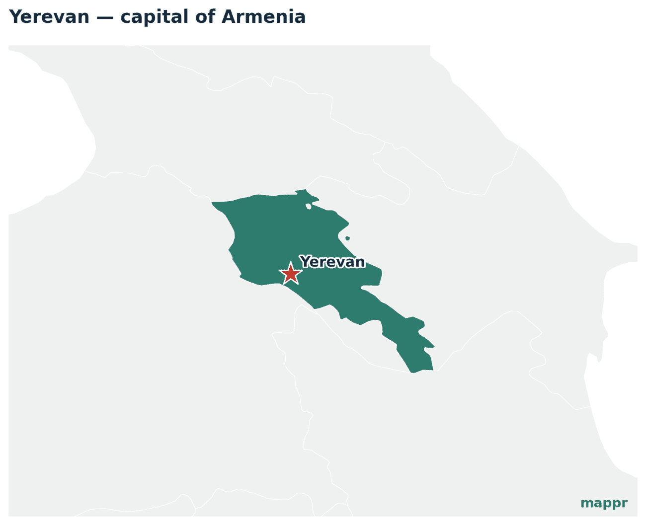 Map showing the location of Yerevan, the capital of Armenia