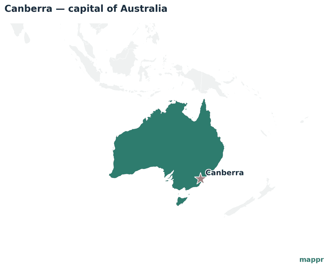 Map showing the location of Canberra, the capital of Australia