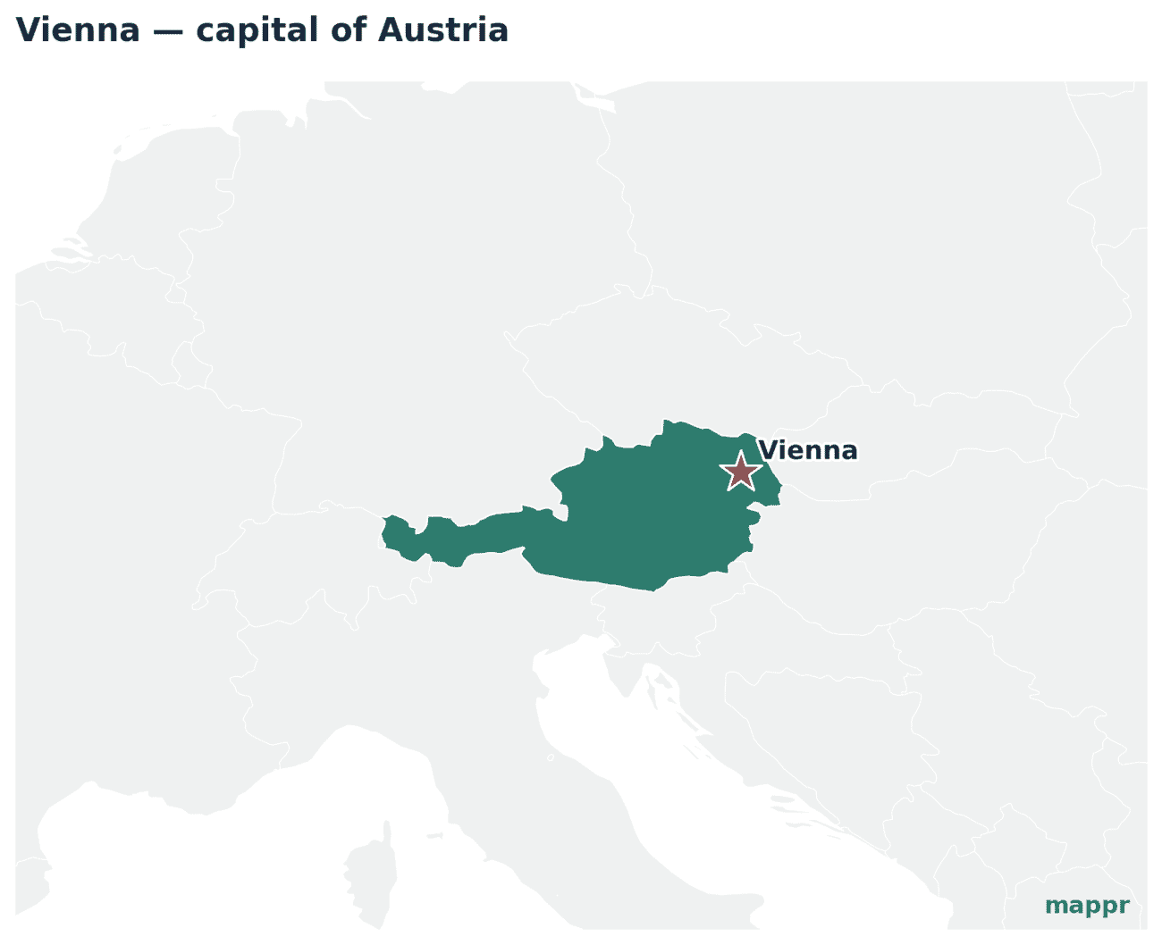 Map showing the location of Vienna, the capital of Austria