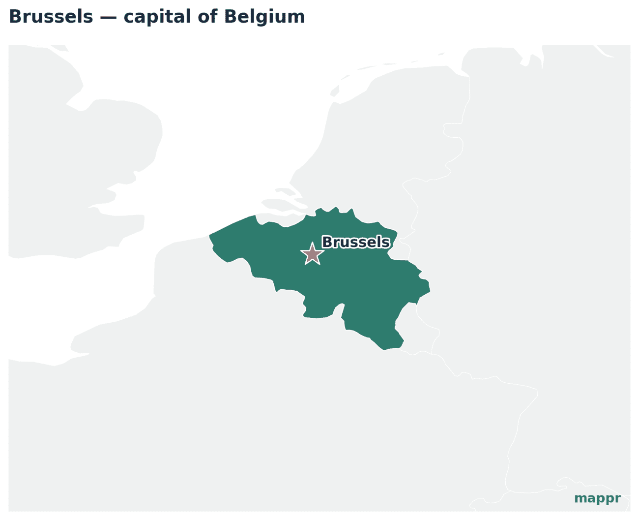 Map showing the location of Brussels, the capital of Belgium