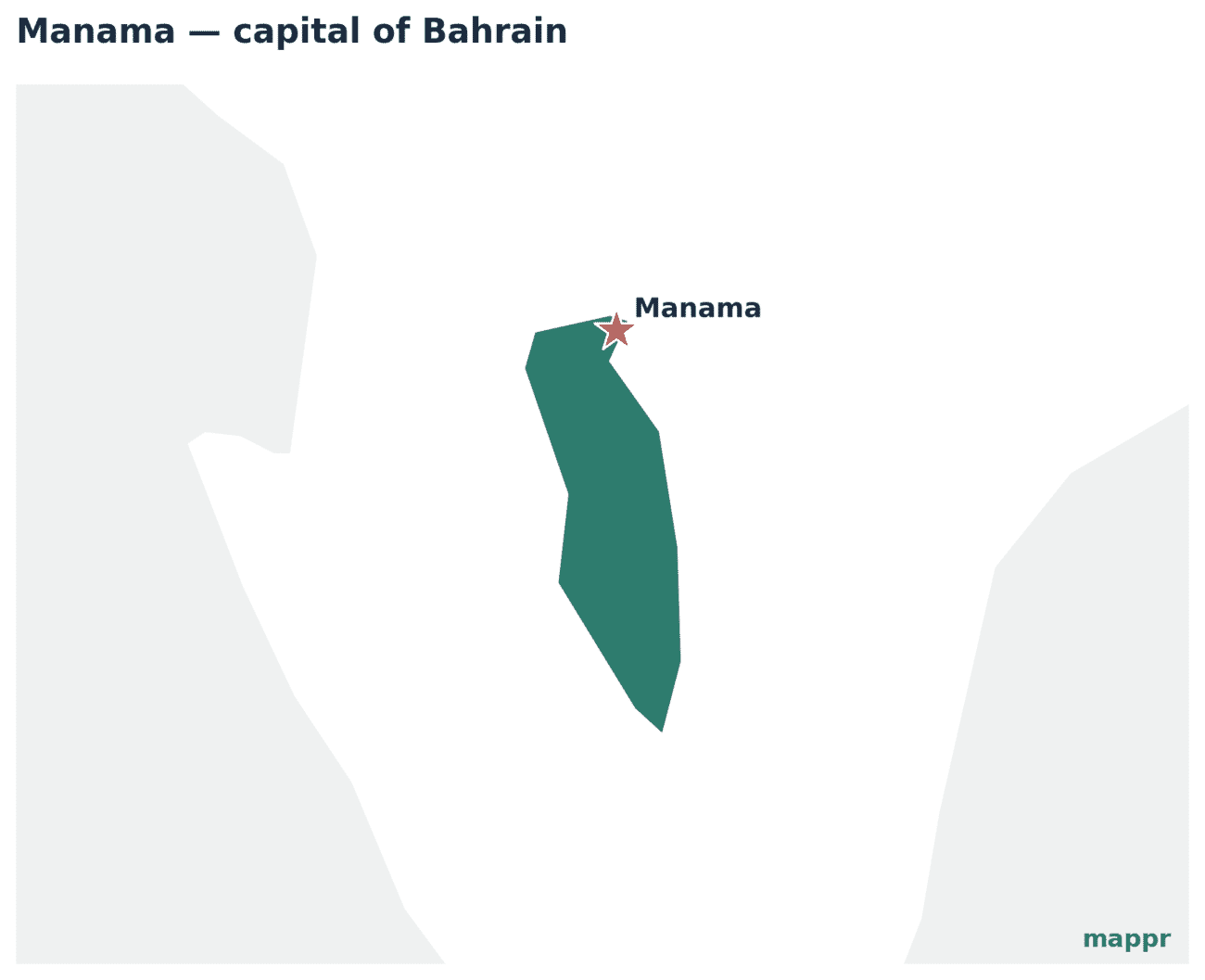 Map showing the location of Manama, the capital of Bahrain