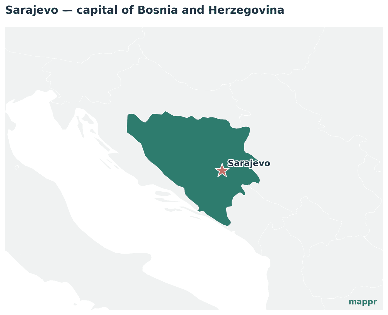 Map showing the location of Sarajevo, the capital of Bosnia and Herzegovina