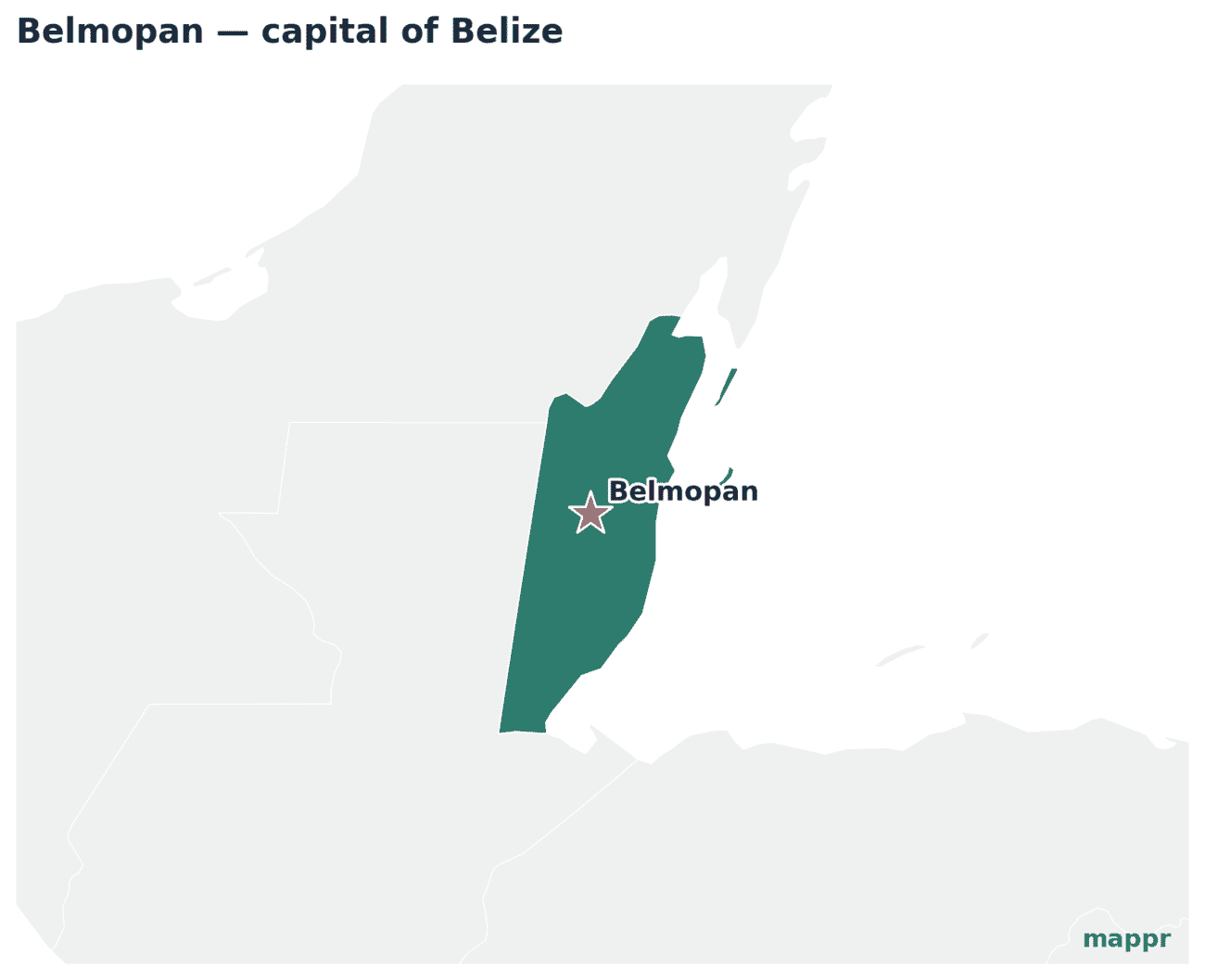 Map showing the location of Belmopan, the capital of Belize