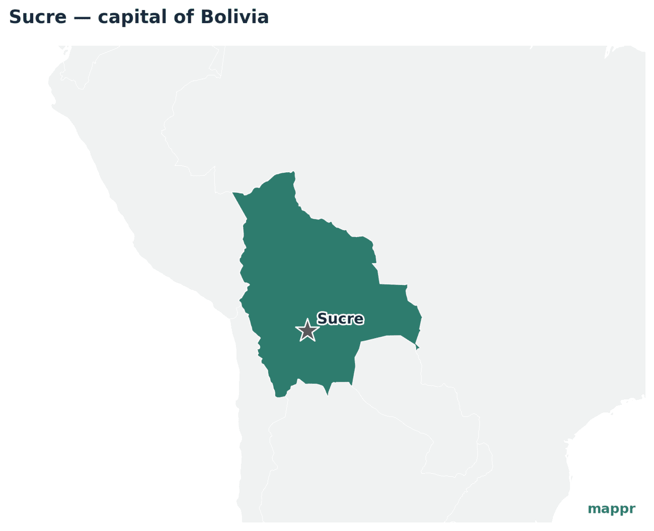 Map showing the location of Sucre, the capital of Bolivia